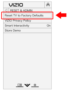 Vizio OSD Menu - reset and admin - reset TV